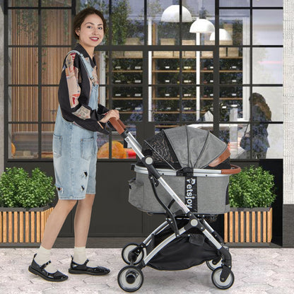 Foldable Dog Cat Stroller with Removable Waterproof Cover, Dark Gray at Gallery Canada
