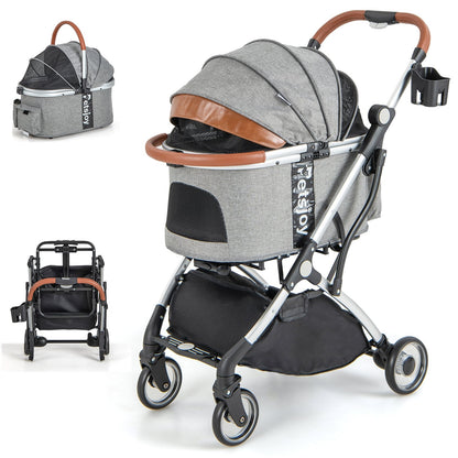 Foldable Dog Cat Stroller with Removable Waterproof Cover, Dark Gray at Gallery Canada
