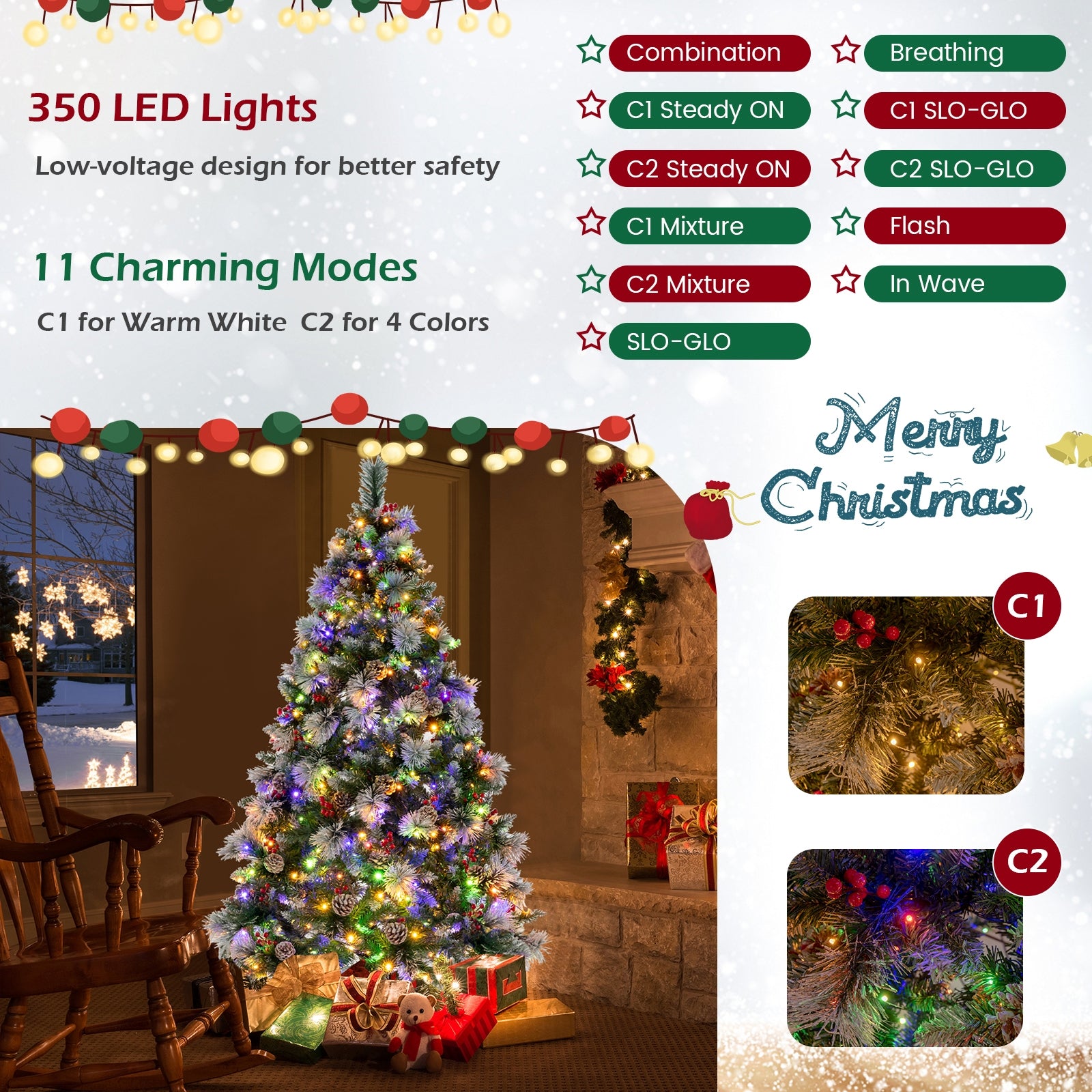 6 Feet Pre-Lit Artificial Christmas Tree with 350 LED Lights, Green Christmas Tree at Gallery Canada
