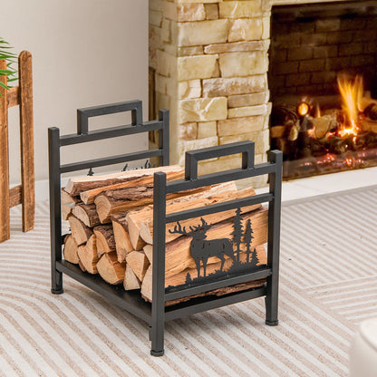 18.5 Inch Metal Firewood Rack, Dual Handles, Black Log Storage at Gallery Canada