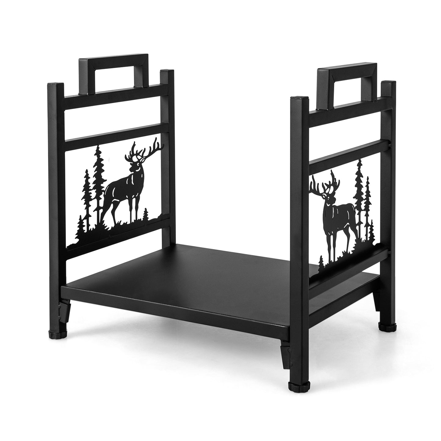 18.5 Inch Metal Firewood Rack, Dual Handles, Black Log Storage Black at Gallery Canada