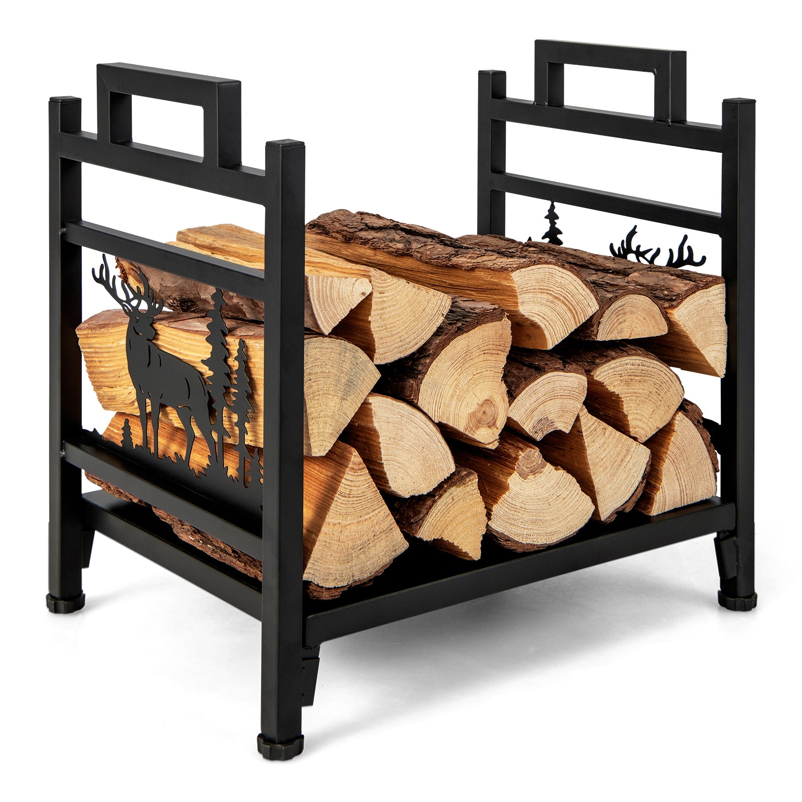 18.5 Inch Metal Firewood Rack, Dual Handles, Black Log Storage at Gallery Canada
