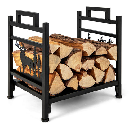 18.5 Inch Metal Firewood Rack, Dual Handles, Black Log Storage at Gallery Canada