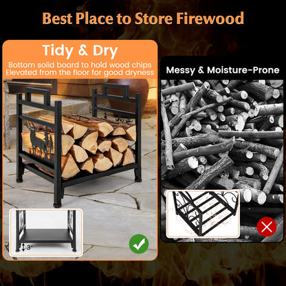 18.5 Inch Metal Firewood Rack, Dual Handles, Black Log Storage at Gallery Canada