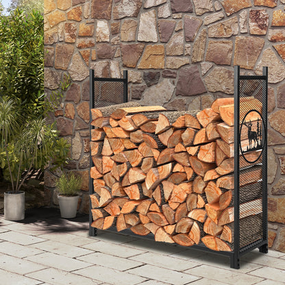 4 Feet Firewood Rack Stand, Mesh Sides, Black Log Storage at Gallery Canada