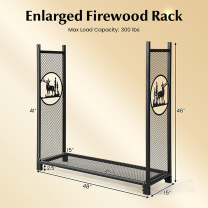 4 Feet Firewood Rack Stand, Mesh Sides, Black Log Storage at Gallery Canada