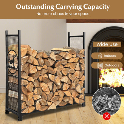 4 Feet Firewood Rack Stand, Mesh Sides, Black Log Storage at Gallery Canada