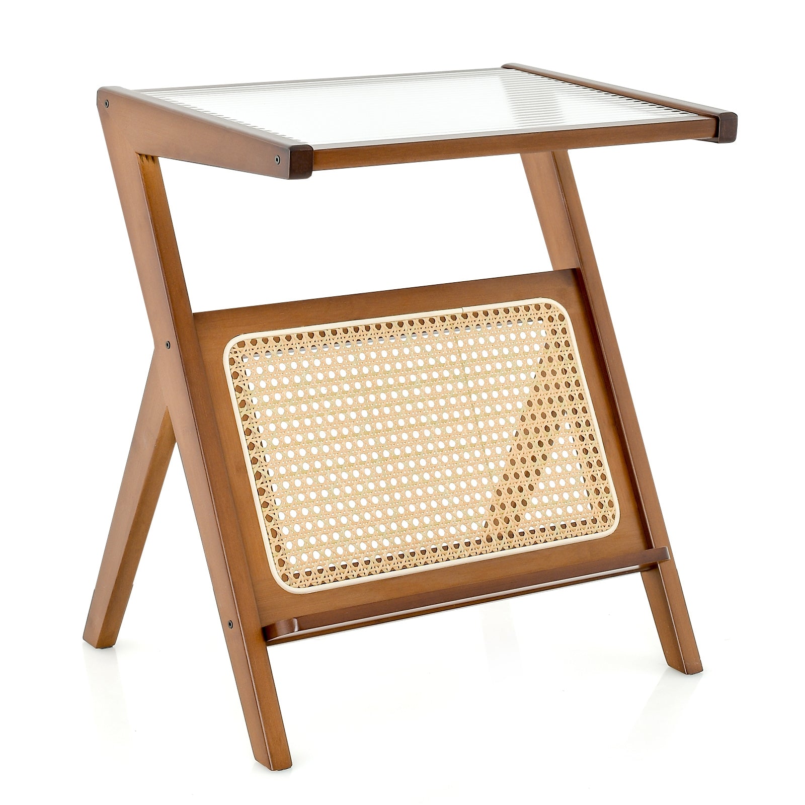 Boho End Table, Magazine Rack, Tempered Glass Top, Walnut End & Side Tables at Gallery Canada