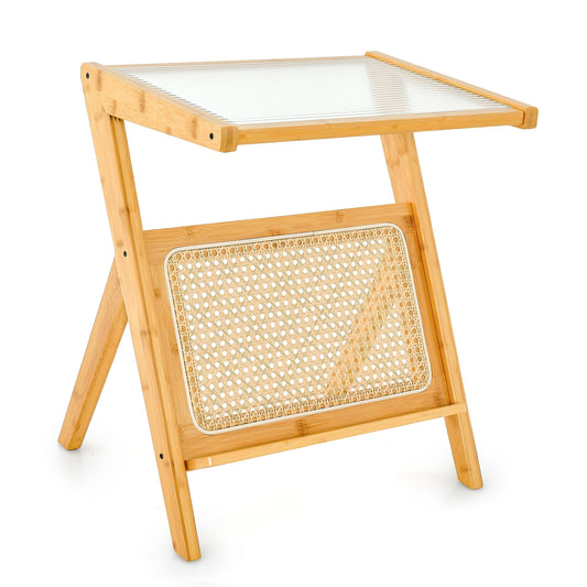 Boho End Table With Magazine Rack, Tempered Glass Top, Natural End & Side Tables Natural at Gallery Canada