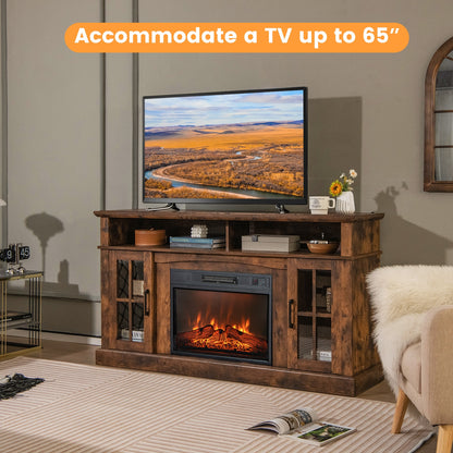 Fireplace TV Stand for TVs Up to 65 Inch with Side Cabinets and Remote Control, Brown Entertainment Centers & TV Stands at Gallery Canada
