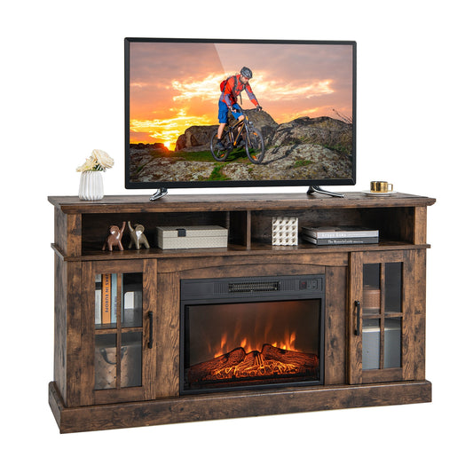 Fireplace TV Stand For 65 Inch TVs, With Side Cabinets And Remote Control, Brown Entertainment Centers & TV Stands Brown at Gallery Canada