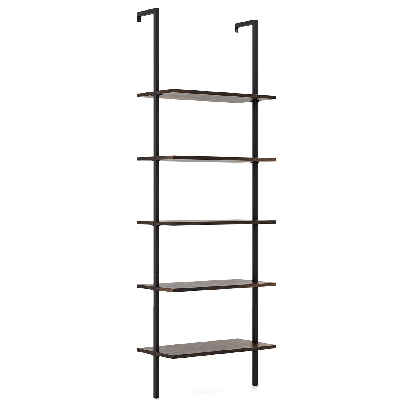 5 Tier Ladder Shelf Wall-Mounted Bookcase with Steel Frame, Brown Bookcases at Gallery Canada