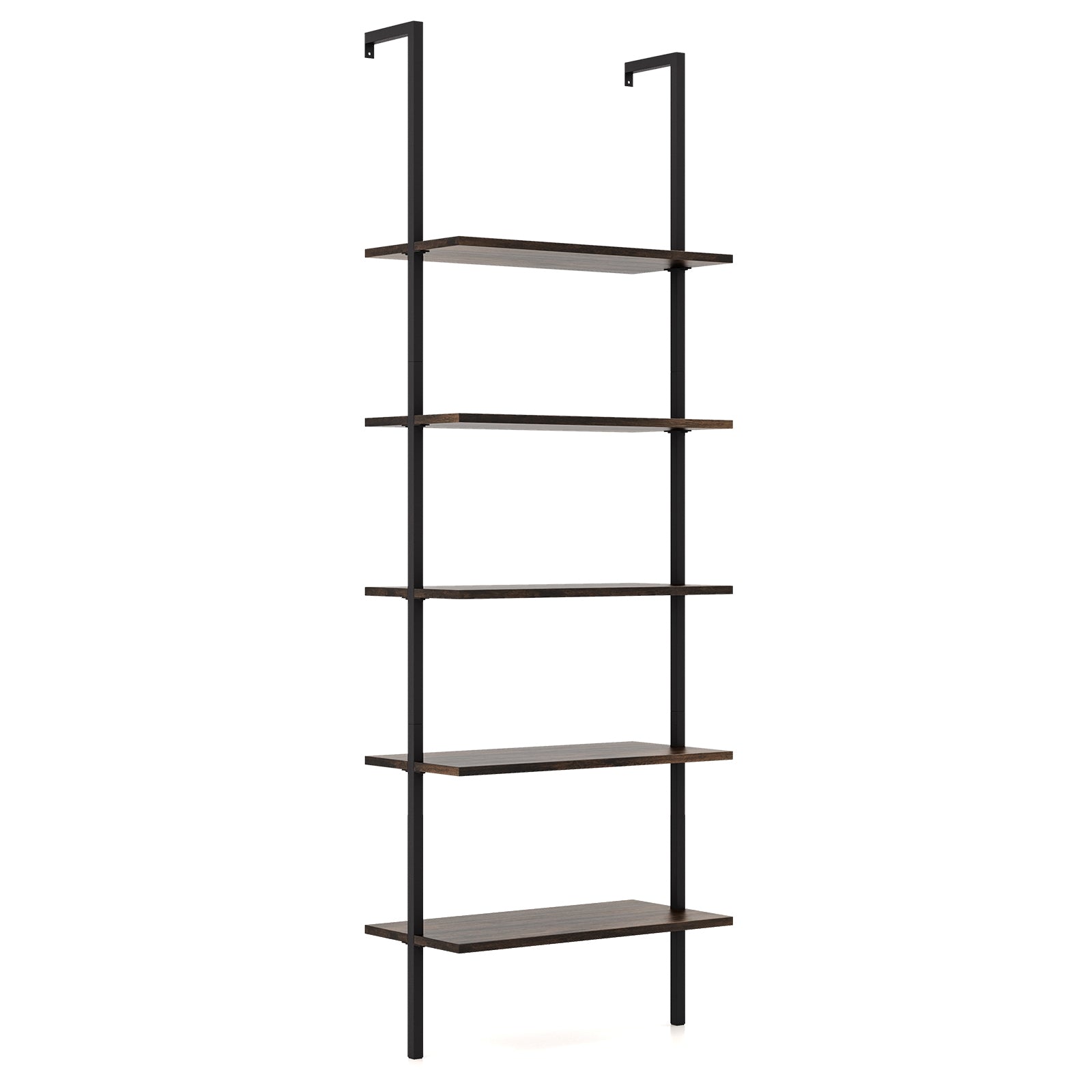 5 Tier Ladder Shelf Wall-Mounted Bookcase with Steel Frame, Brown Bookcases at Gallery Canada