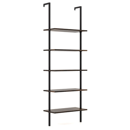 5 Tier Ladder Shelf Wall-Mounted Bookcase with Steel Frame, Brown Bookcases at Gallery Canada
