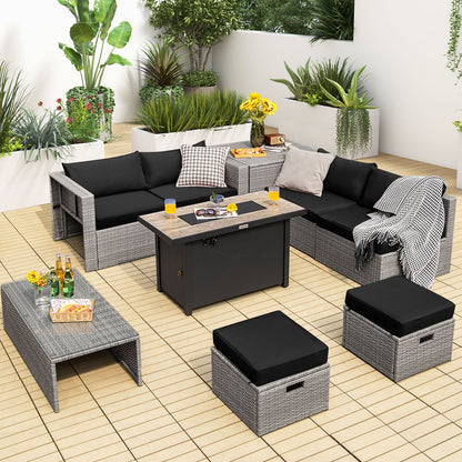9 Pieces Patio Furniture Set with 42 Inches 60000 BTU Fire Pit, Black Patio Furniture Sets at Gallery Canada