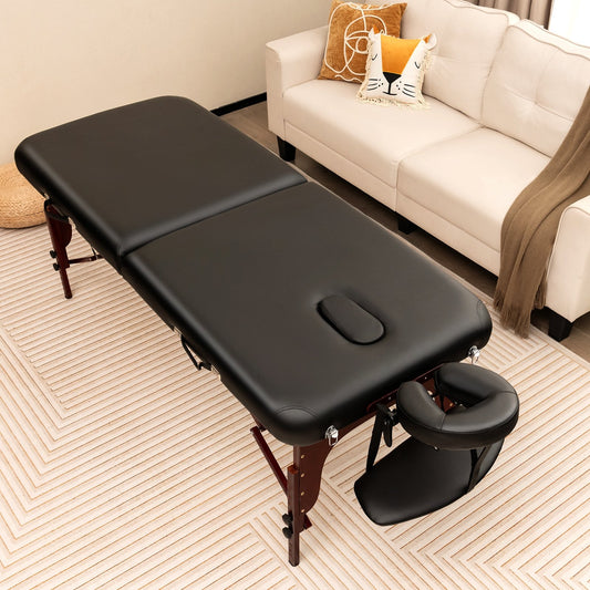 Folding Massage Table with Height-adjustable Beech Wood Frame, Black - Gallery Canada