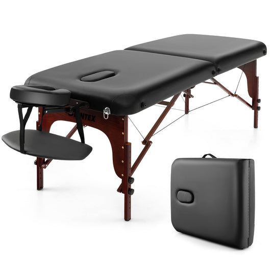 Folding Massage Table with Height-adjustable Beech Wood Frame, Black at Gallery Canada
