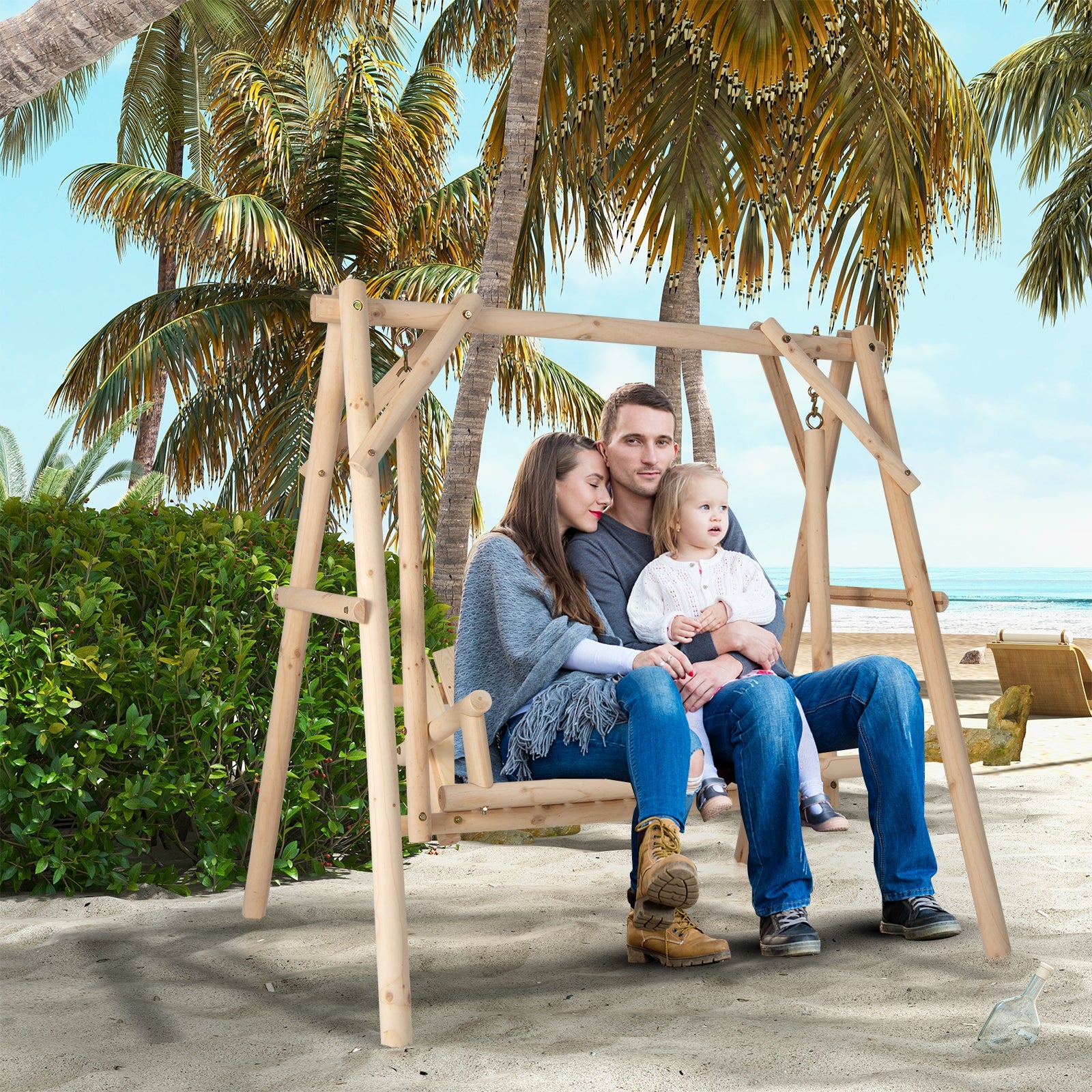 Heavy Duty Wooden Swing Frame with Reinforced Bars, Natural Porch Swings at Gallery Canada