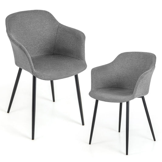 Set of 2 Upholstered Dining Chair with Ergonomic Backrest Design, Gray