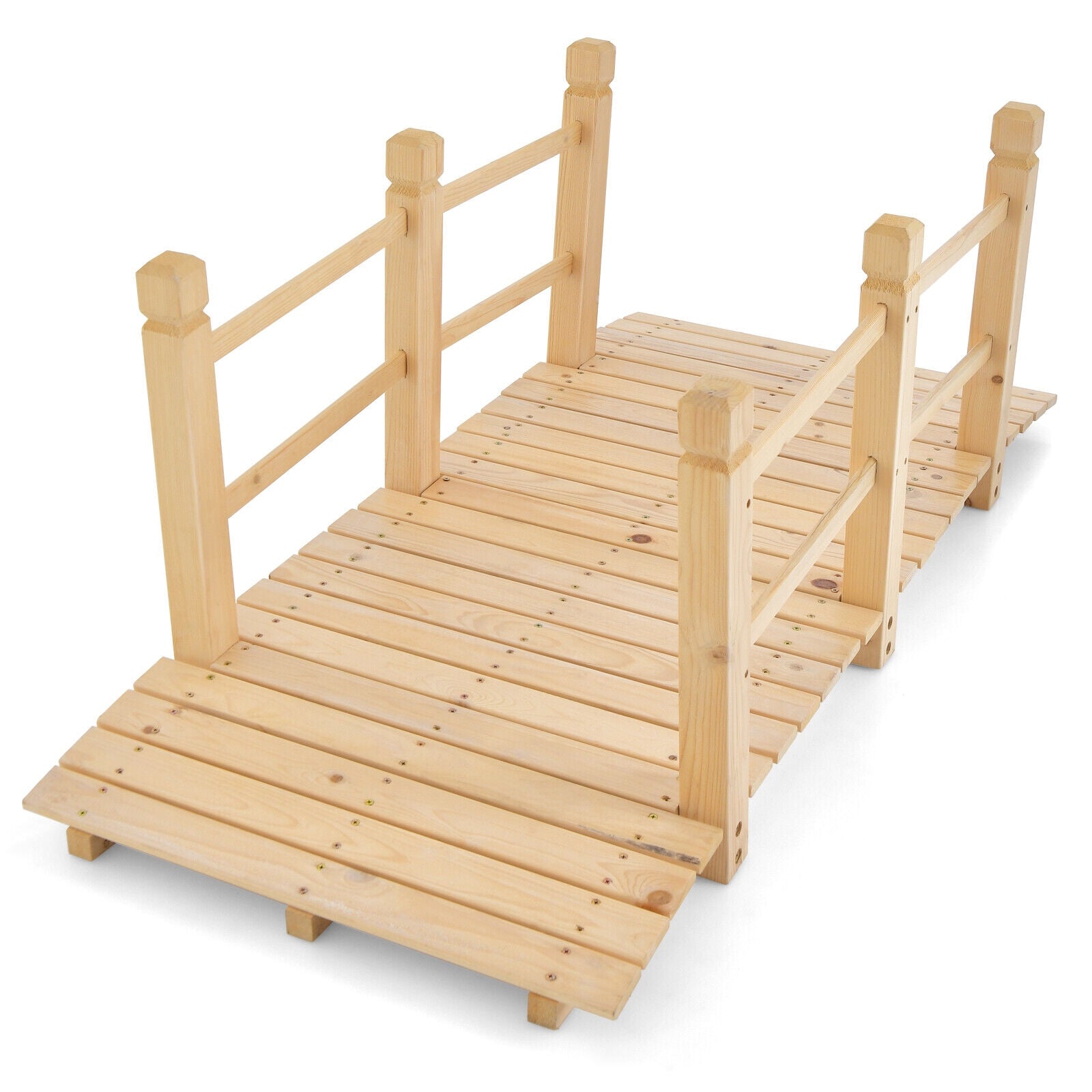5 Feet Wooden Garden Bridge With Safety Rails, Natural Outdoor Decor Natural at Gallery Canada