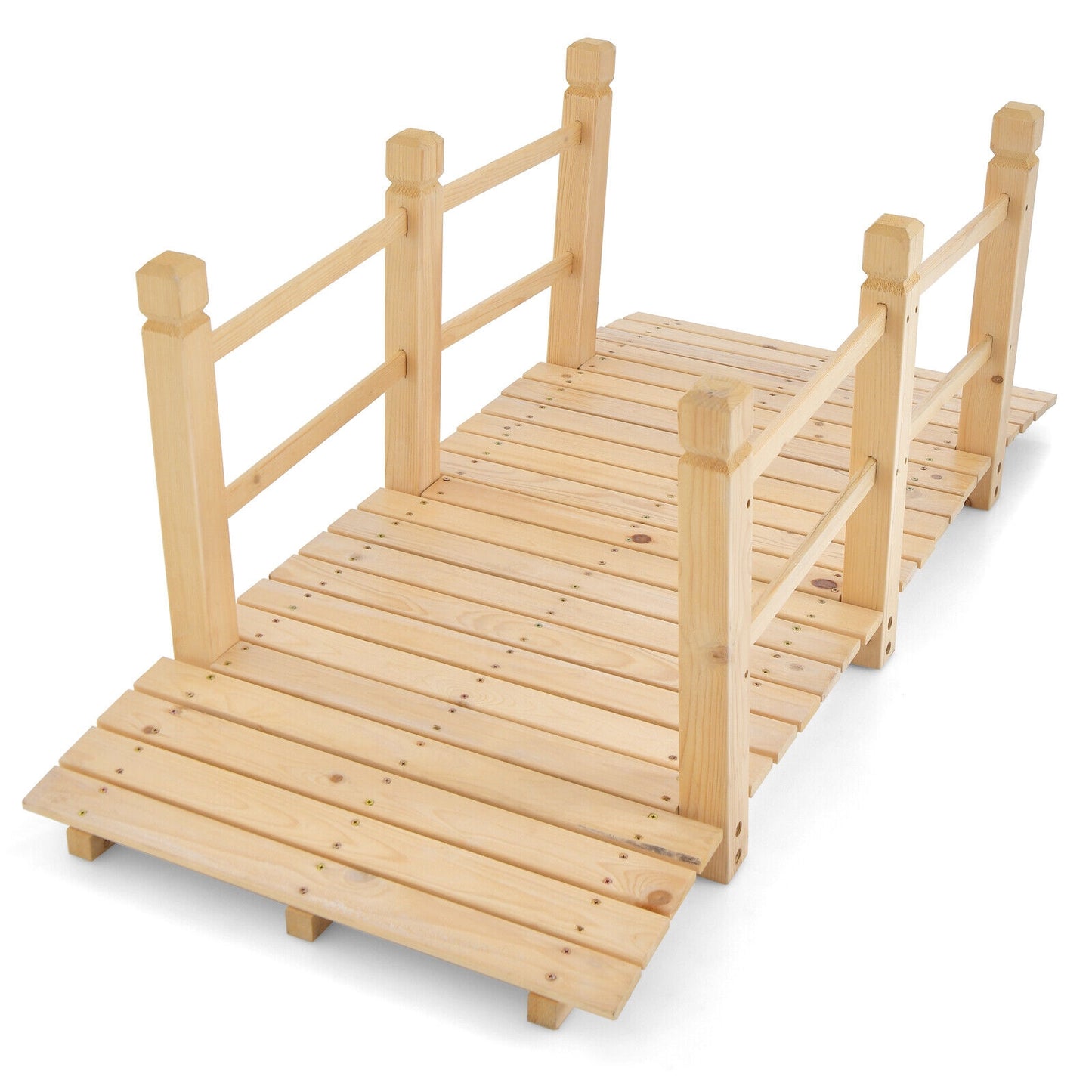 5 Feet Wooden Garden Bridge With Safety Rails, Natural Outdoor Decor Natural at Gallery Canada