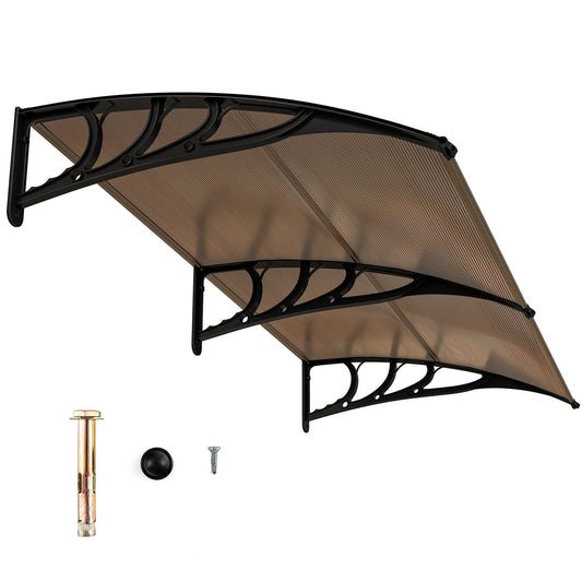 Outdoor Front Door Patio Overhang Awning for Sunlight Rain Snow Wind Protection-80 x 40 Inch, Brown - Gallery Canada