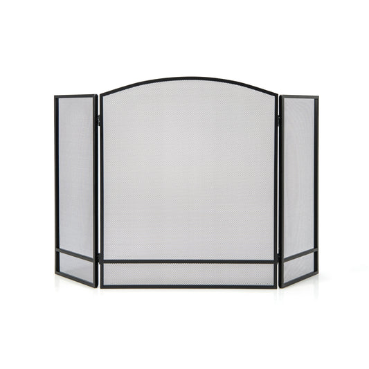 3-Panel Foldable Fireplace Screen, Wrought Metal Mesh, Black Fireplace Tools Black at Gallery Canada