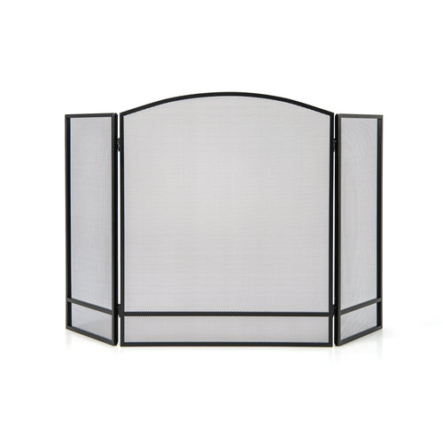 3-Panel Foldable Fireplace Screen, Wrought Metal Mesh, Black