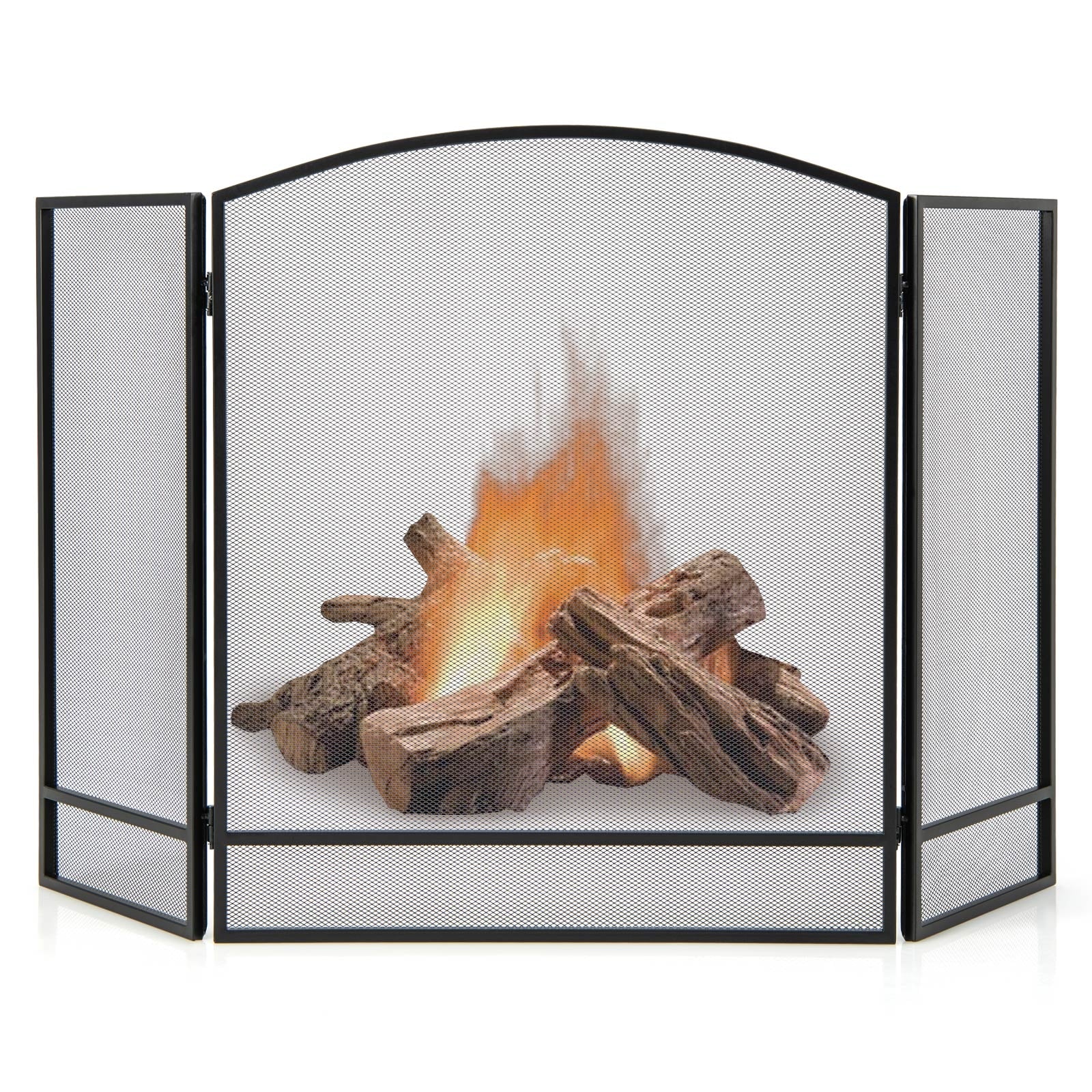 3-Panel Foldable Fireplace Screen, Wrought Metal Mesh, Black Fireplace Tools at Gallery Canada