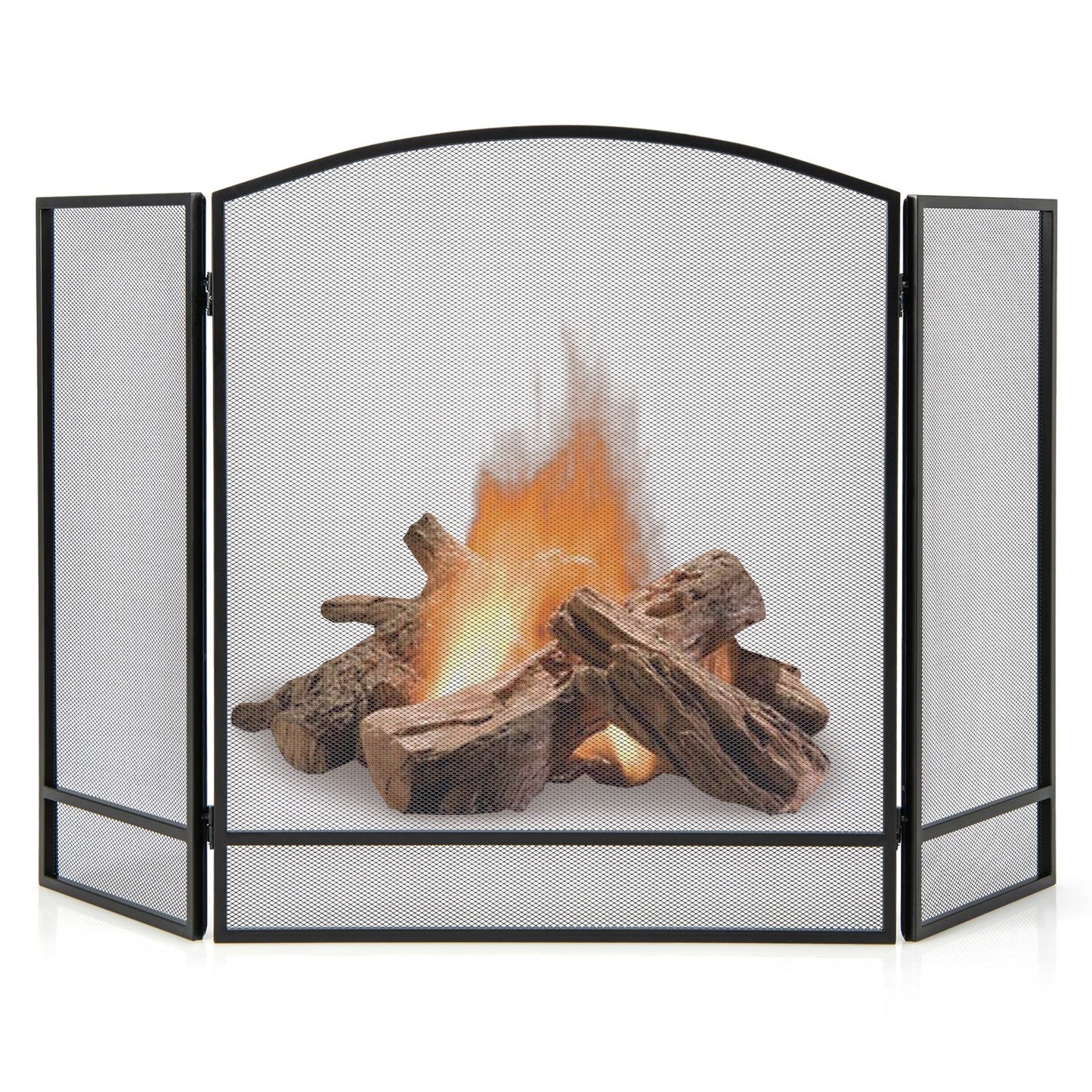 3-Panel Foldable Fireplace Screen, Wrought Metal Mesh, Black Fireplace Tools at Gallery Canada