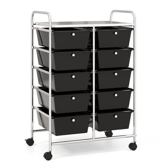 10-Drawer Rolling Storage Cart, Black File Cabinets Black at Gallery Canada