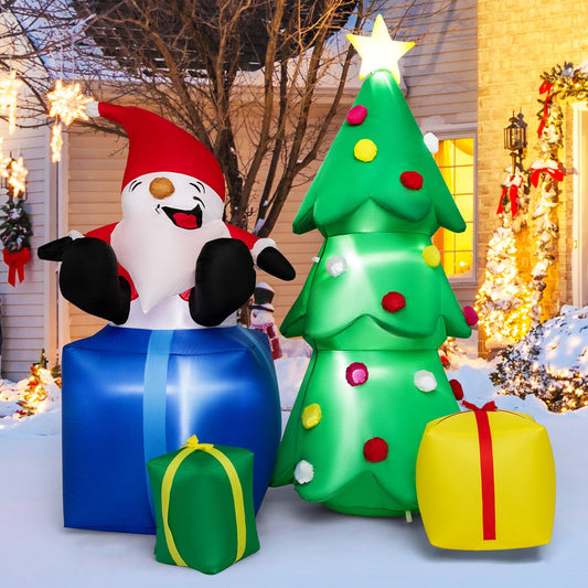 7 Feet Lighted Santa Claus and Christmas Tree with Gift Boxes, Multicolor - Gallery Canada