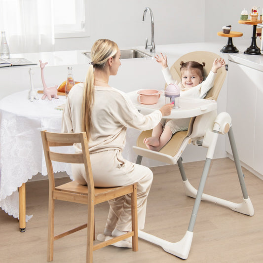 4-in-1 Foldable Baby High Chair with 7 Adjustable Heights and Free Toys Bar, Yellow - Gallery Canada