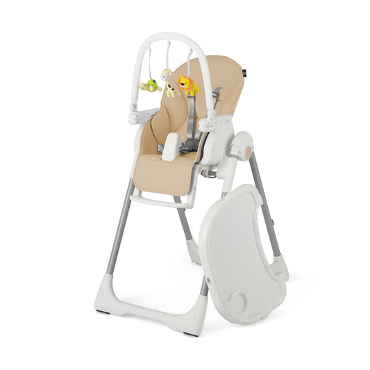 4-in-1 Foldable Baby High Chair with 7 Adjustable Heights and Free Toys Bar, Yellow