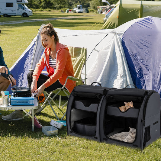 Double Compartment Pet Carrier with 2 Removable Hammocks, Black - Gallery Canada