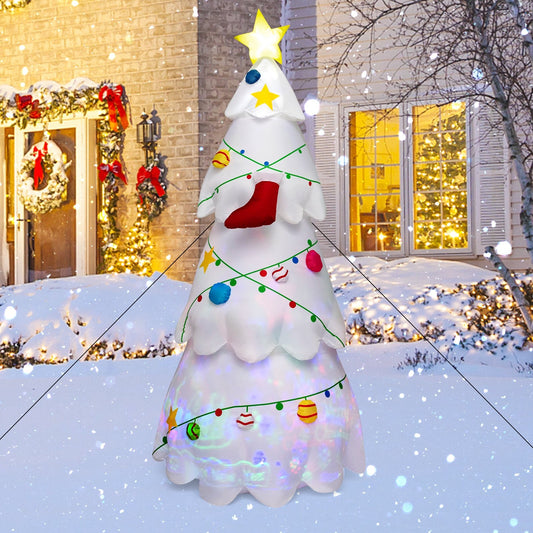 Blow up Christmas Decoration with Colorful Rotating Light and LED Lights, White - Gallery Canada