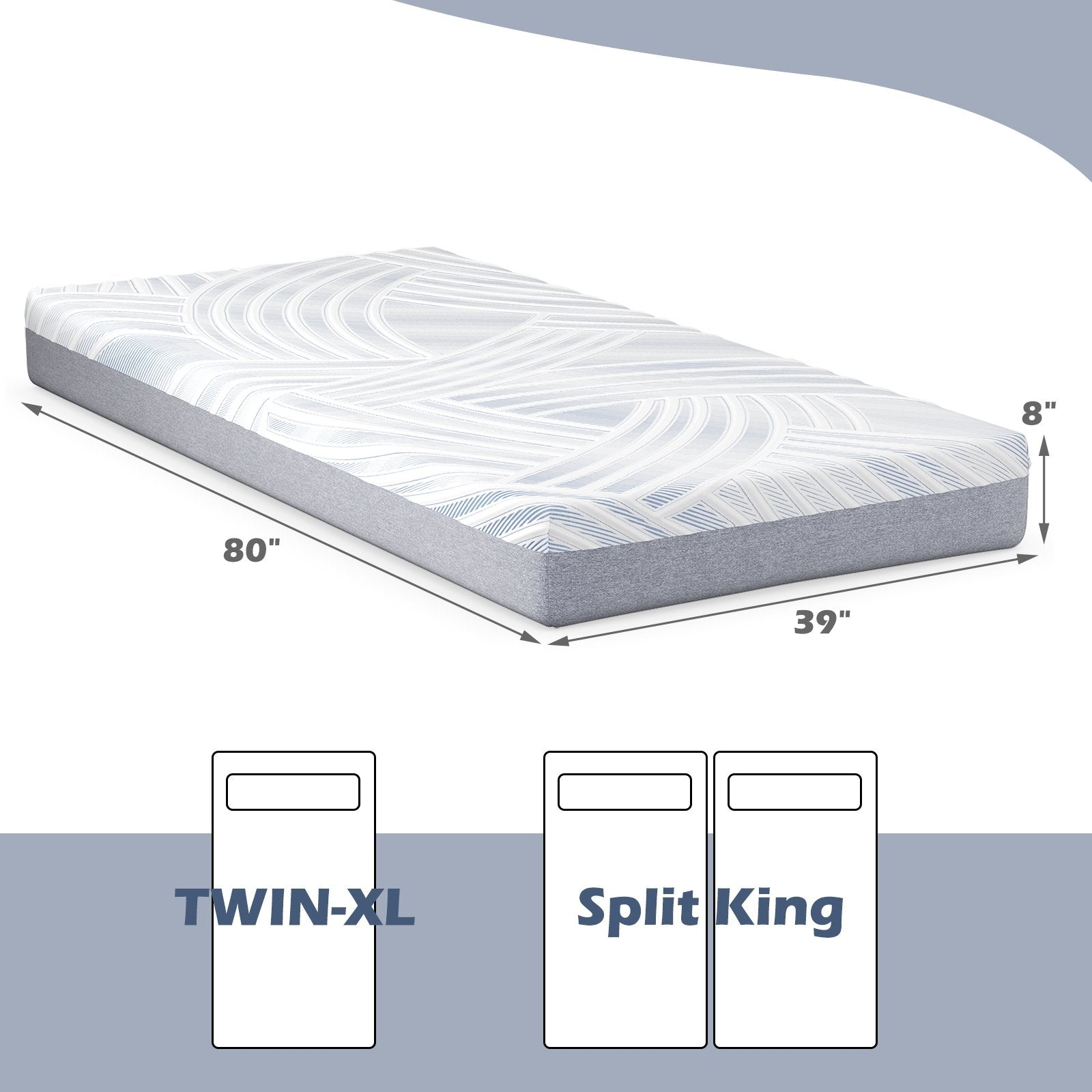 8/10 Inch Twin XL Cooling Adjustable Bed Memory Foam Mattress-8 inches, Multicolor at Gallery Canada