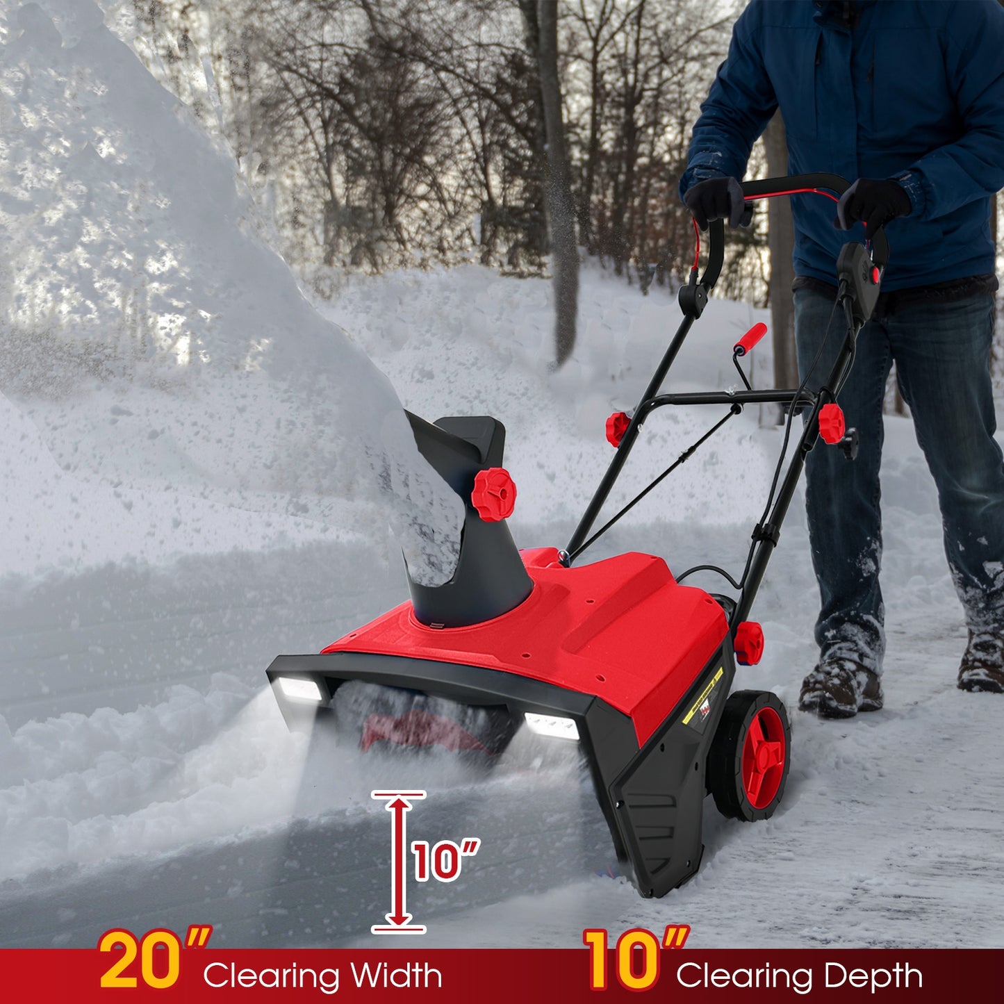 20 Inch 120V 15Amp Electric Snow Thrower with 180° Rotatable Chute, Red Snow Removal at Gallery Canada
