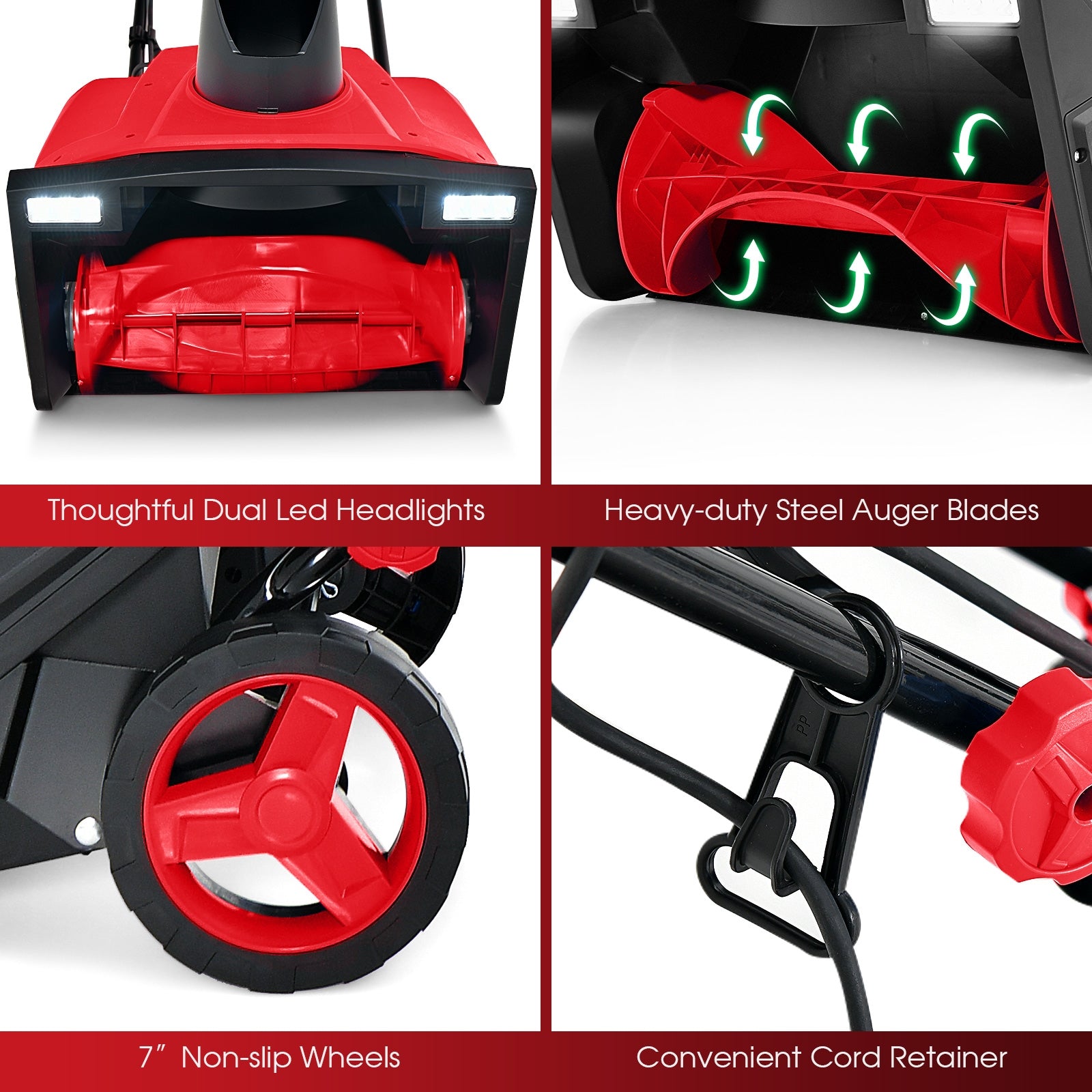 20 Inch 120V 15Amp Electric Snow Thrower with 180° Rotatable Chute, Red Snow Removal at Gallery Canada