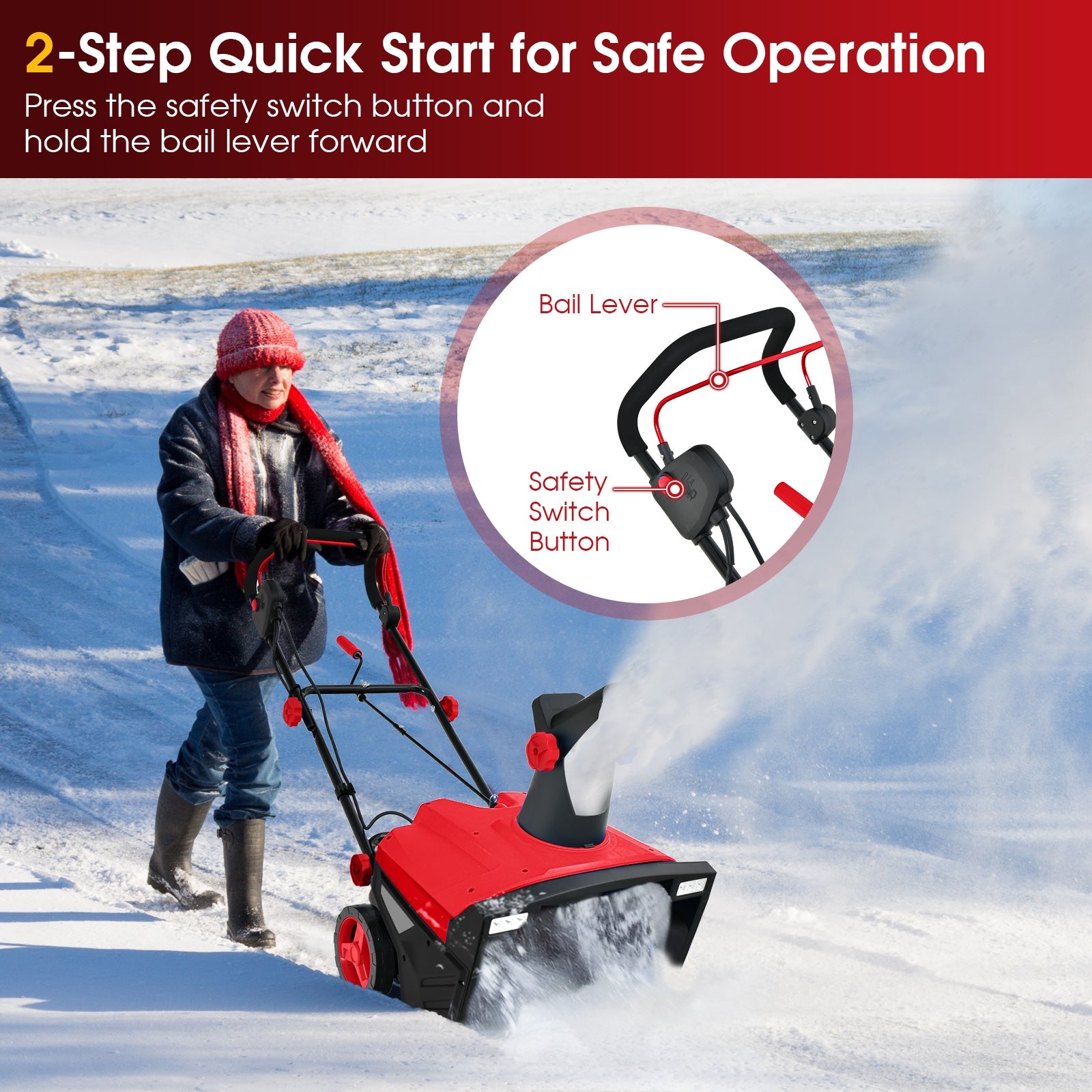 20 Inch 120V 15Amp Electric Snow Thrower with 180° Rotatable Chute, Red Snow Removal at Gallery Canada