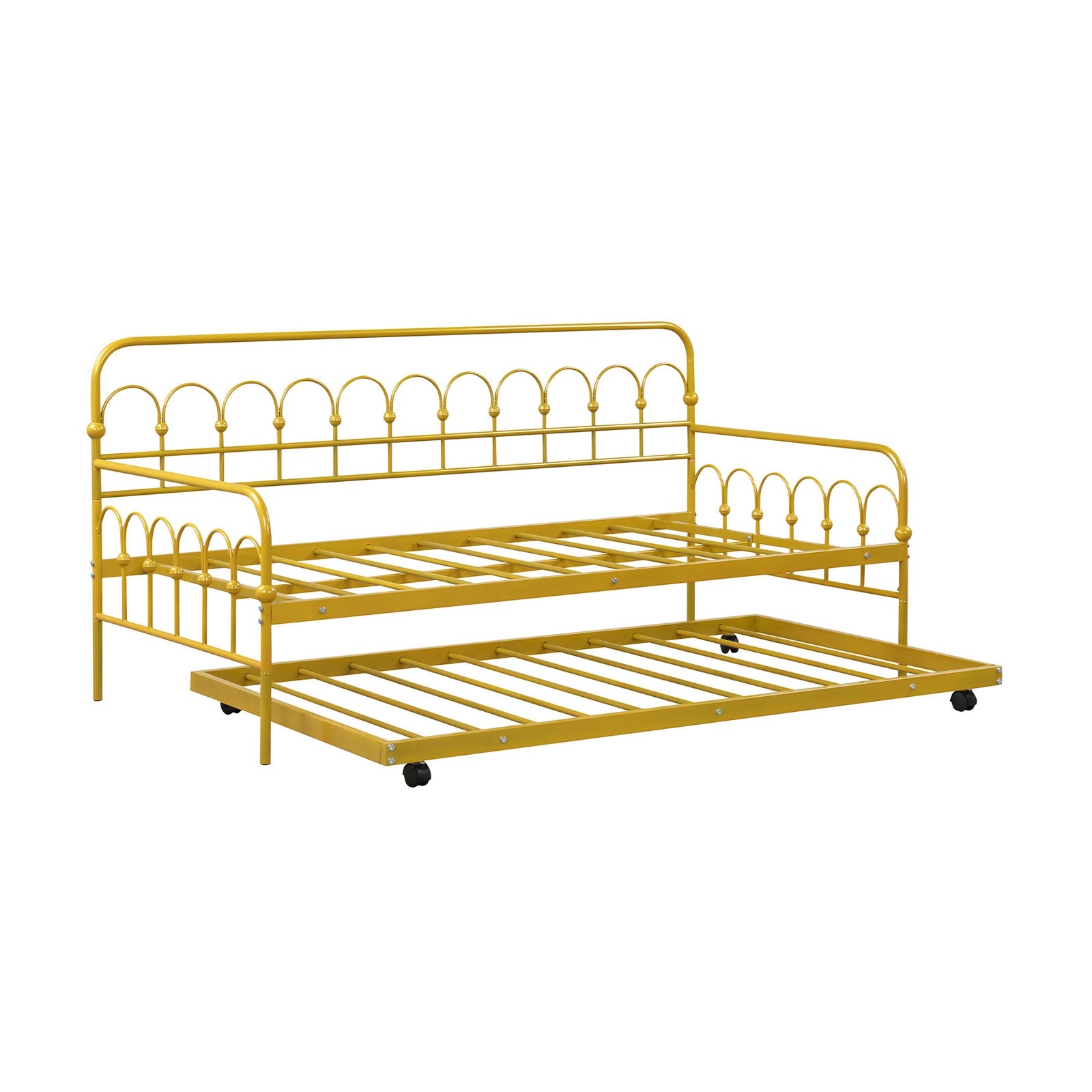 Twin Size Golden Metal Daybed with Trundle and Lockable Wheels-Twin Size, Golden Trundle Bed Frame at Gallery Canada