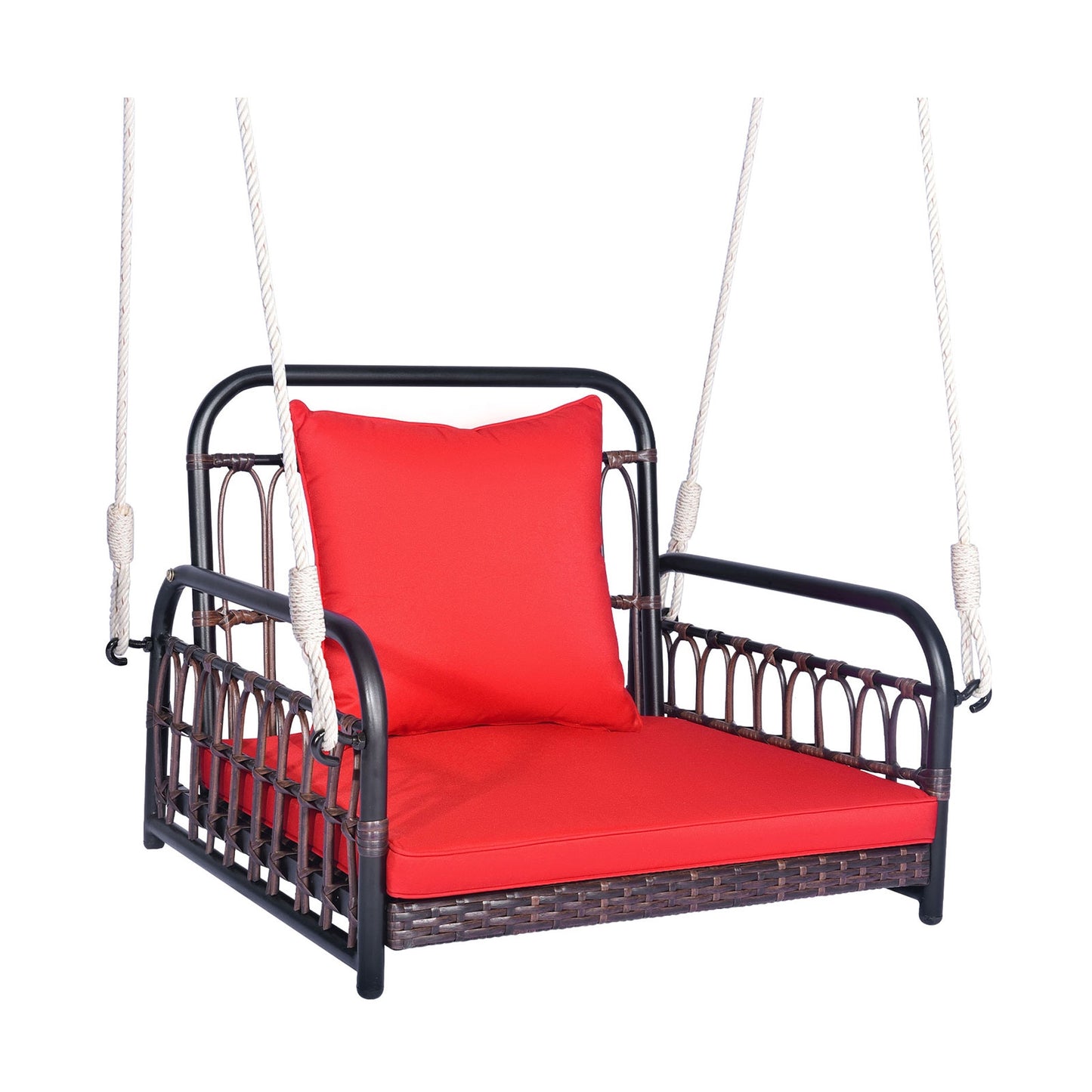 Patio Rattan Porch Swing Hammock Chair With Seat Cushion, Red Porch Swings at Gallery Canada