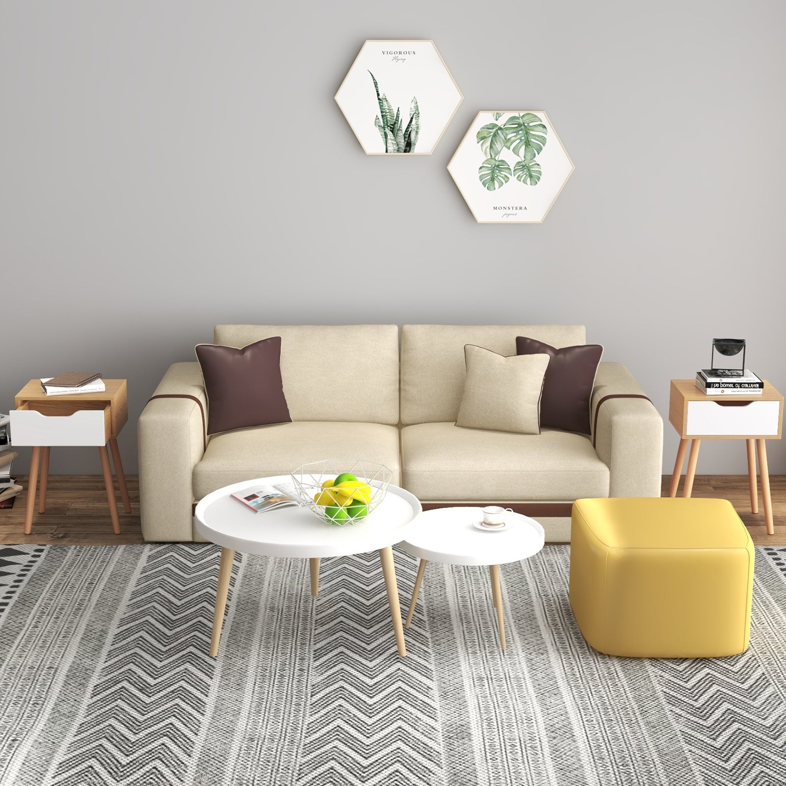 Set of 1/2 Modern Nightstand with Storage Drawer for Bedroom Living Room-2 Pieces, Natural Nightstands at Gallery Canada