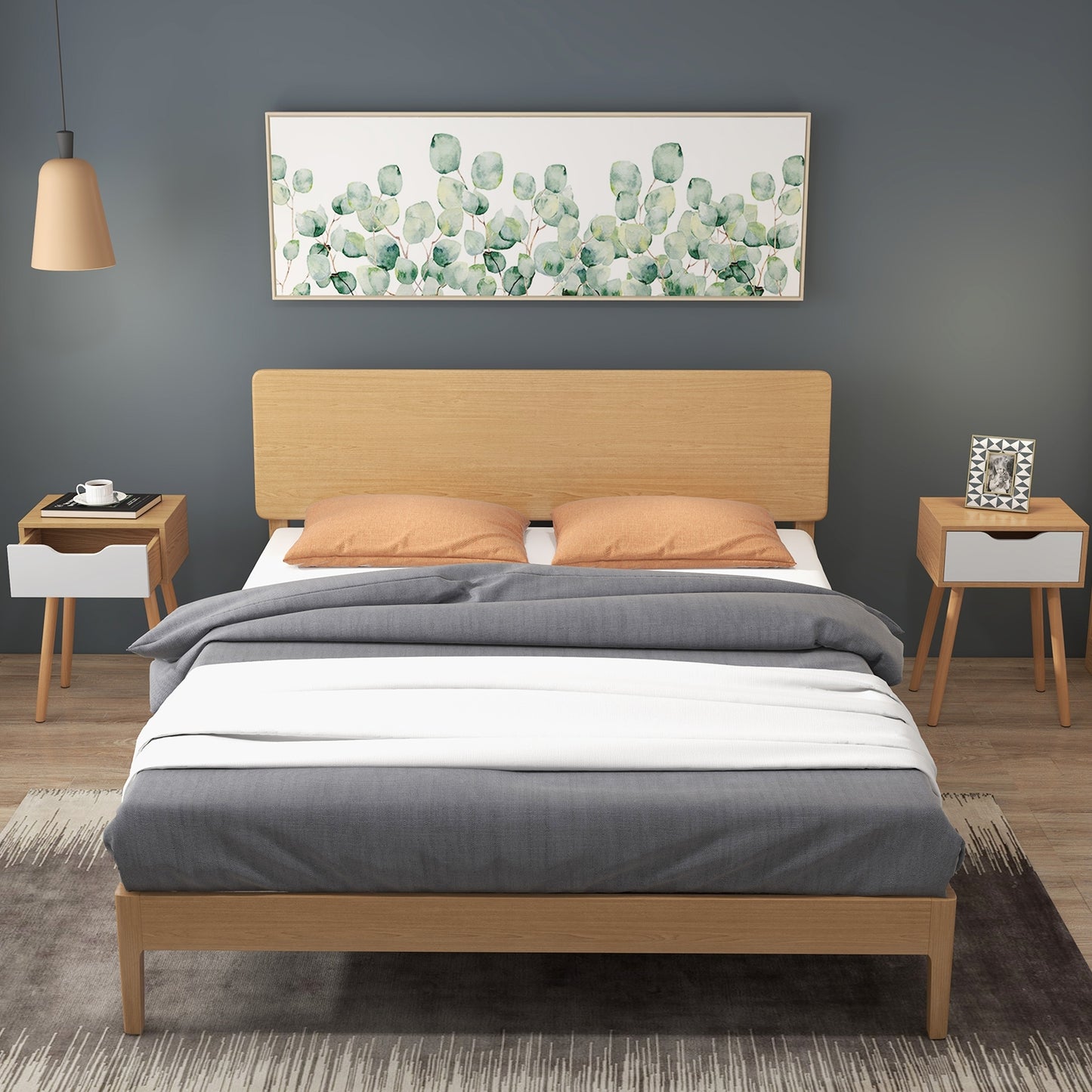 Set of 1/2 Modern Nightstand with Storage Drawer for Bedroom Living Room-2 Pieces, Natural Nightstands at Gallery Canada