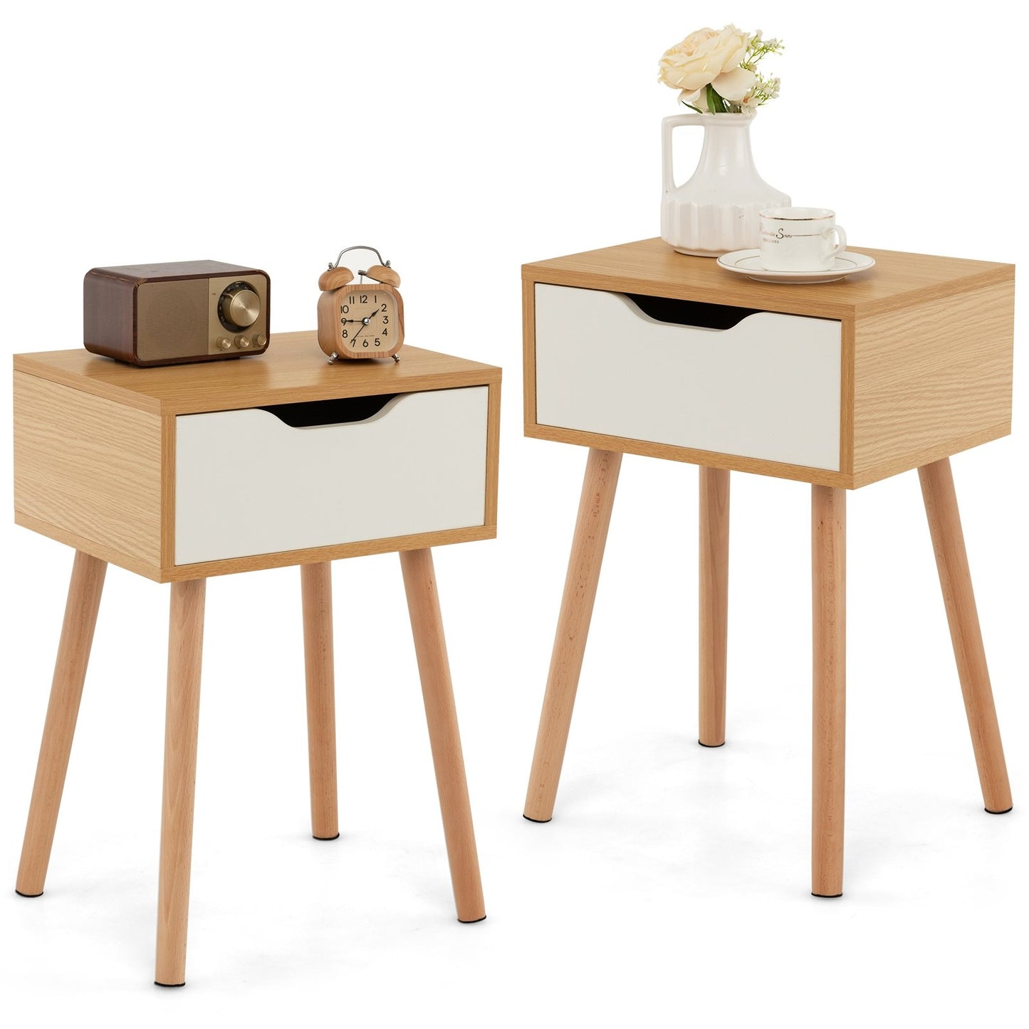 Set of 1/2 Modern Nightstand with Storage Drawer for Bedroom Living Room-2 Pieces, Natural at Gallery Canada