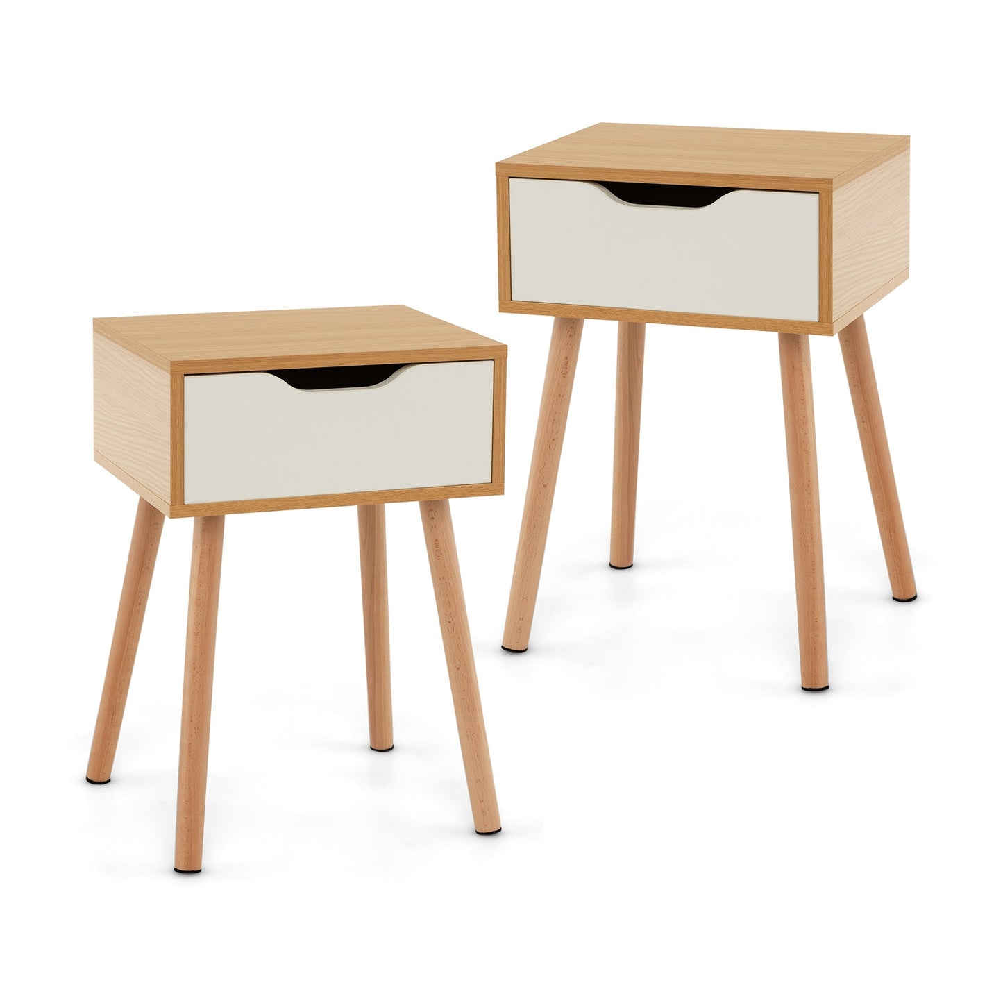 Set of 1/2 Modern Nightstand with Storage Drawer for Bedroom Living Room-2 Pieces, Natural Nightstands at Gallery Canada
