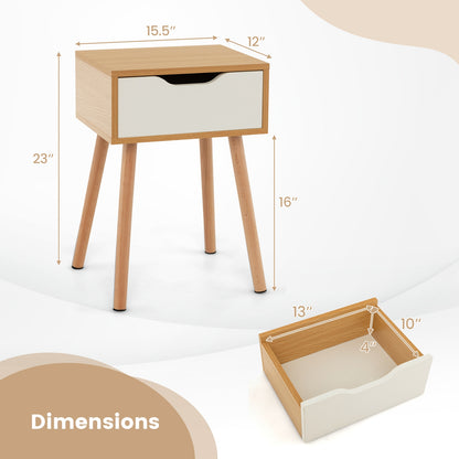 Set of 1/2 Modern Nightstand with Storage Drawer for Bedroom Living Room-2 Pieces, Natural Nightstands at Gallery Canada