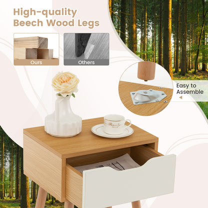 Set of 1/2 Modern Nightstand with Storage Drawer for Bedroom Living Room-2 Pieces, Natural Nightstands at Gallery Canada