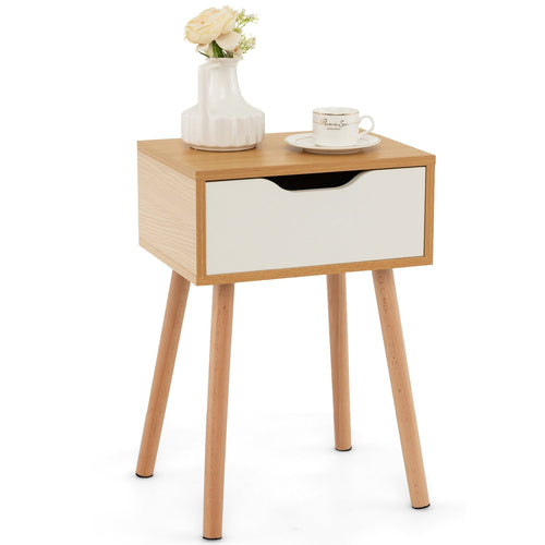 Set of 1/2 Modern Nightstand with Storage Drawer for Bedroom Living Room-1 Piece, Natural