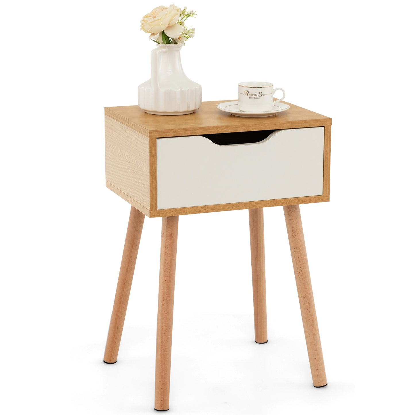 Set of 1/2 Modern Nightstand with Storage Drawer for Bedroom Living Room-1 Piece, Natural Nightstands at Gallery Canada